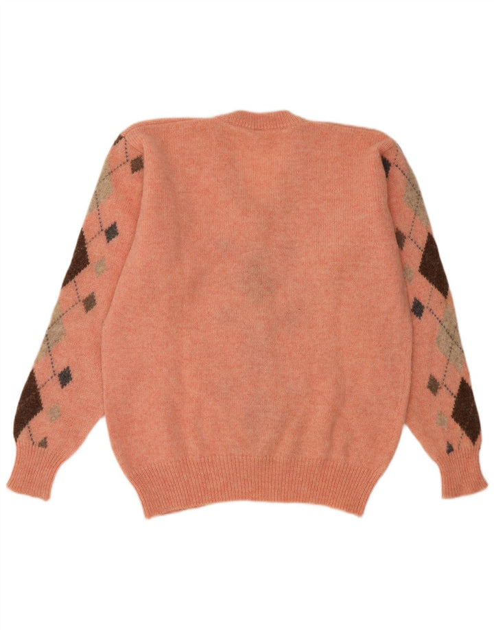 Vintage hombres V-cuello jumper suéter grande naranja Argyle/Diamond