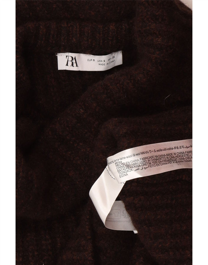 Zara Mujer Oversize Roll Neck Jumper Sweater UK 10 Small Marrón Lana