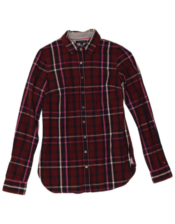 Tommy Hilfiger Camisa ajustada para mujer US 4 Small Borgoña Check Cotton