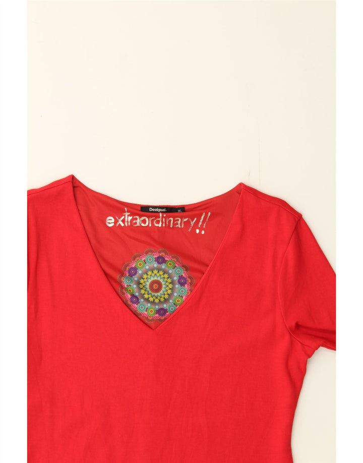 DESIGUAL Womens 3/4 Sleeve A-Line Dress UK 18 XL Red Cotton Butterfly Vintage Desigual and Second-Hand Desigual from Messina Hembry 