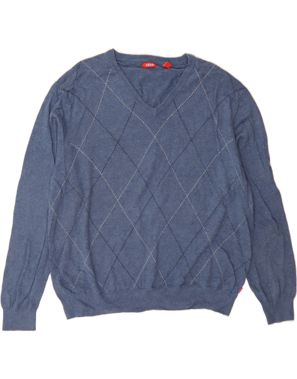 IZOD Jersey con cuello en V para hombre, talla 2XL, algodón azul Argyle/Diamond
