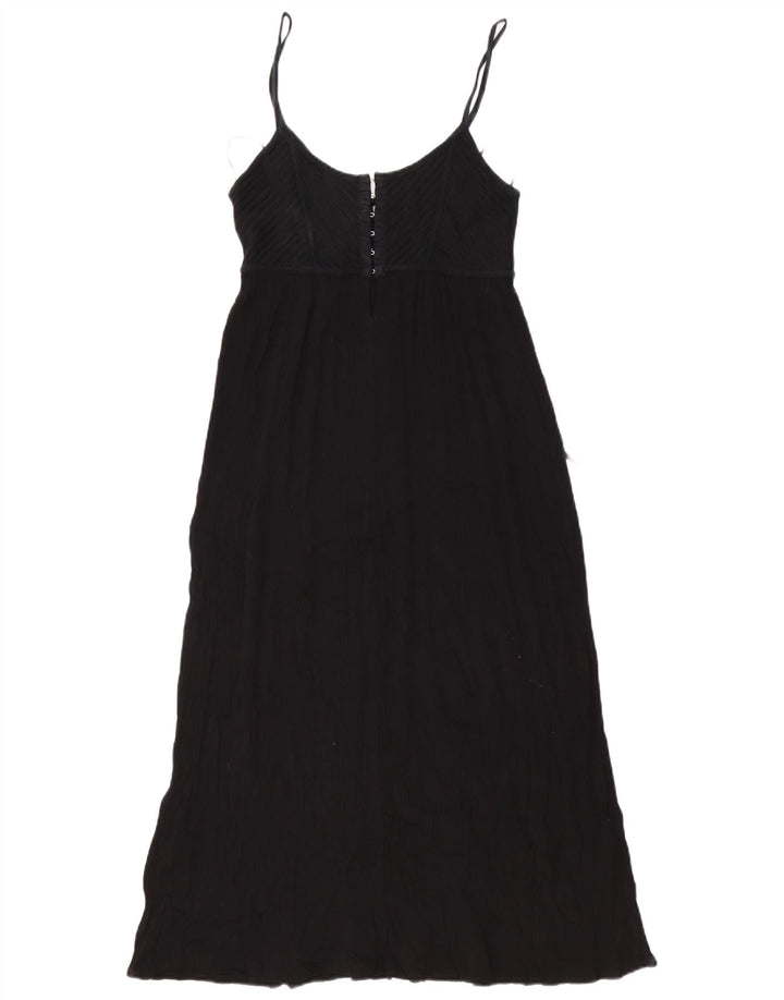 Zara Mujer Maxi Vestido De Verano UK 12 Mediano Negro Algodón