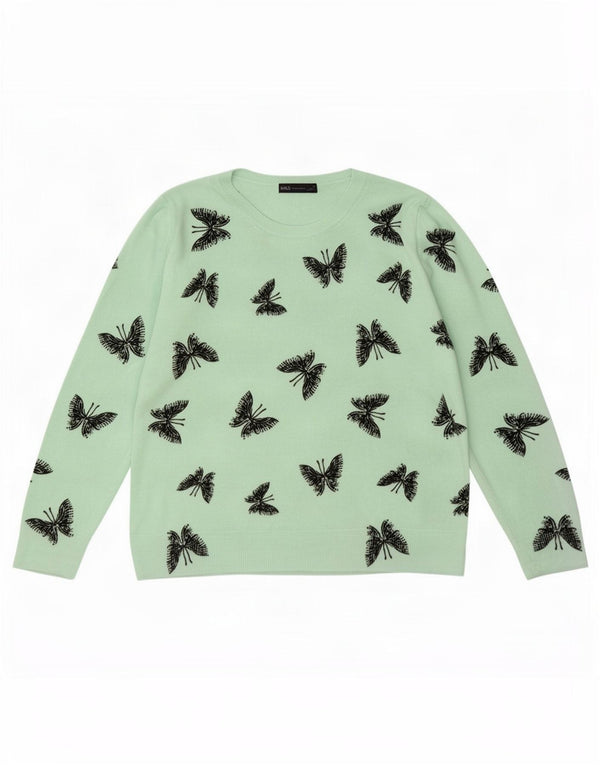 Marks & Spencer Jersey con Cuello Barco para Mujer UK 40 XL Mariposa Verde