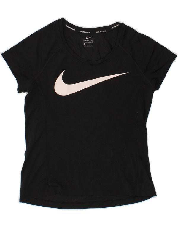 NIKE Womens Dri Fit Graphic T-Shirt Top UK 10 Small Black Polyester