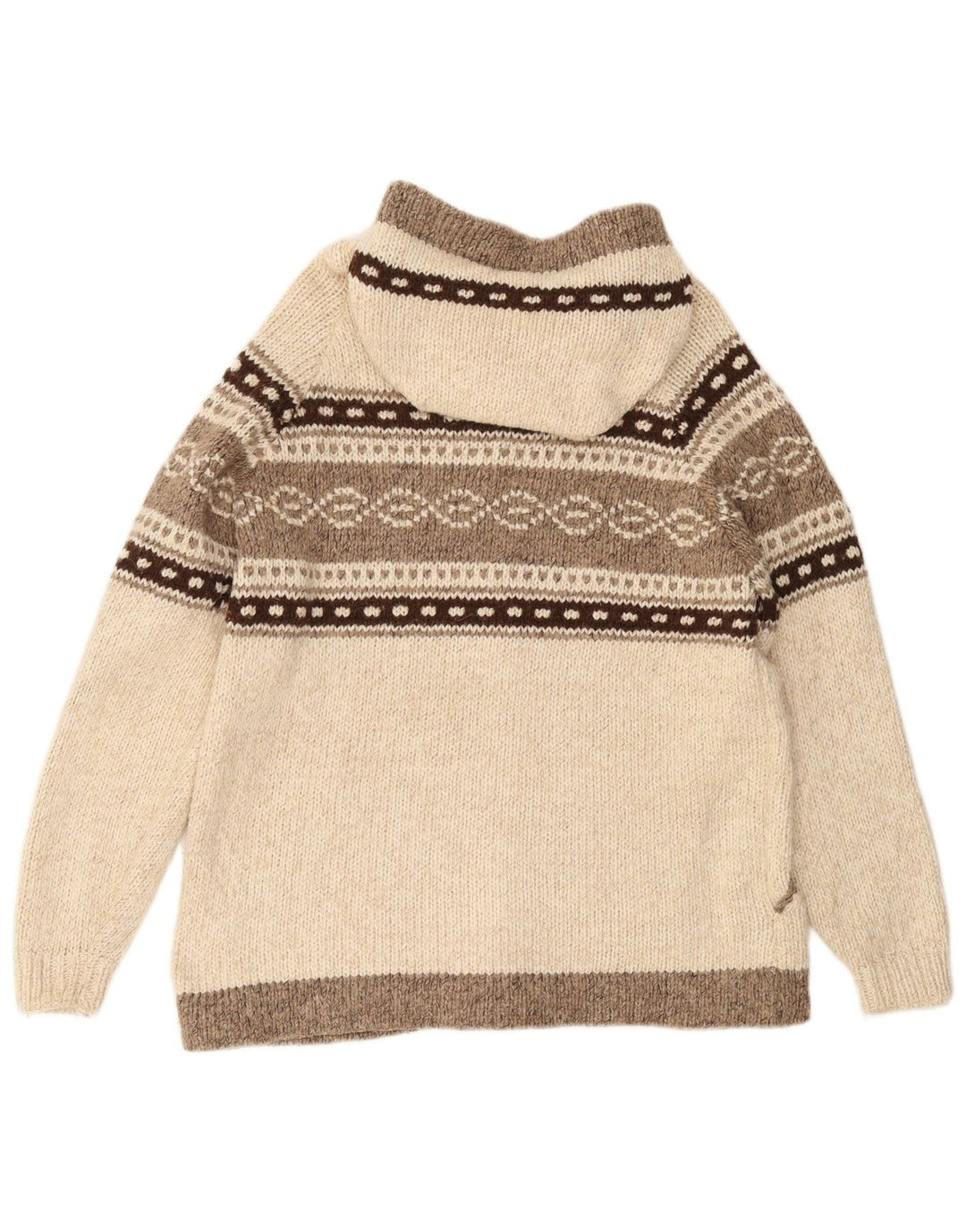 VINTAGE Suéter cárdigan con capucha para hombre Medio Off White Fair Isle