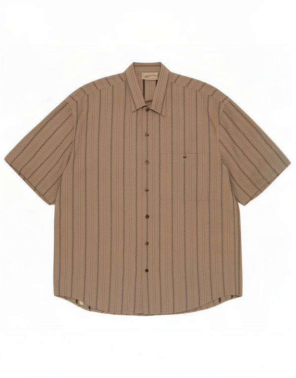 Camisa vintage de manga corta para hombre de algodón a rayas beige grande
