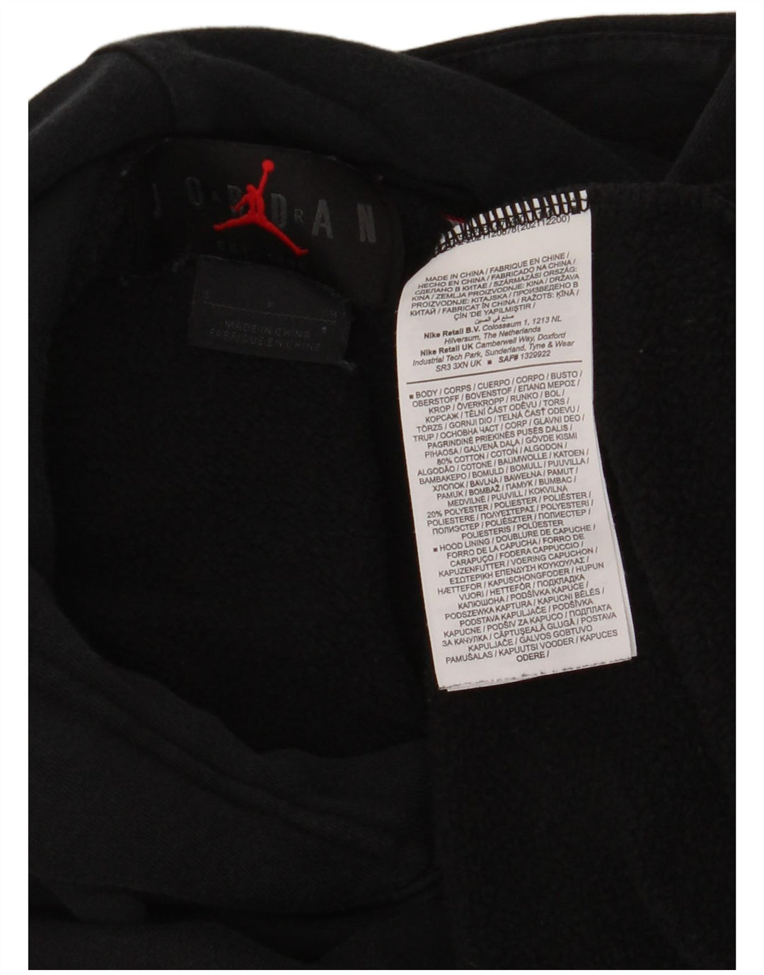 JORDAN Jersey con capucha para hombre pequeño algodón negro