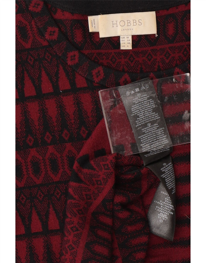 HOBBS Vestido tipo jersey de manga 3/4 para mujer, talla 40, talla pequeña, viscosa geométrica roja