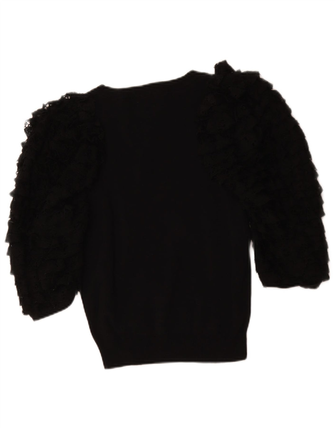 Zara Mujer Blusa Manga 3/4 Top UK 40 Mediano Algodón Negro