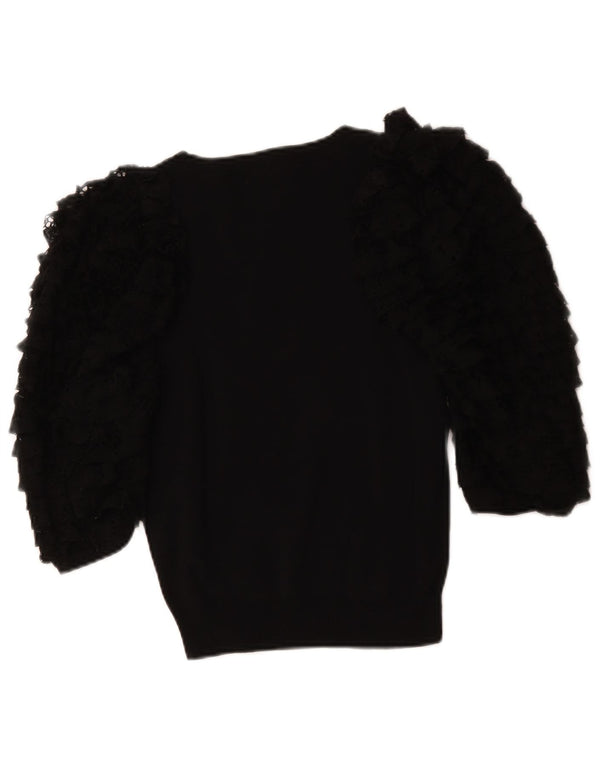 Zara Mujer Blusa Manga 3/4 Top UK 40 Mediano Algodón Negro