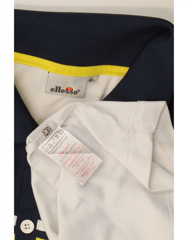 ELLESSE Polo para hombre grande blanco color block poliéster