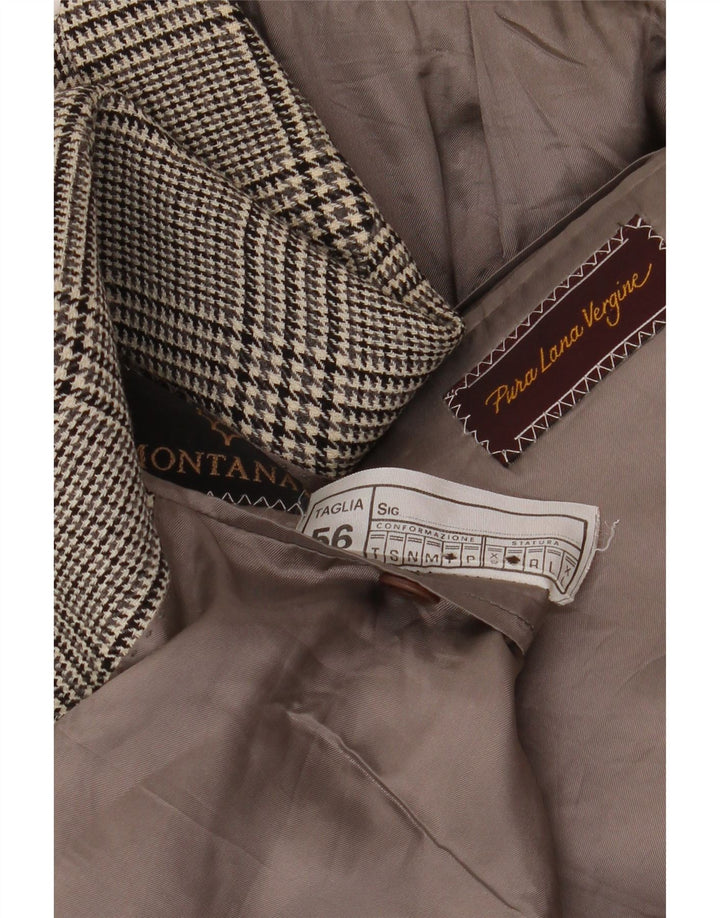 MONTANA Chaqueta tipo blazer de 2 botones para hombre IT 56 3XL Lana virgen de pata de gallo gris
