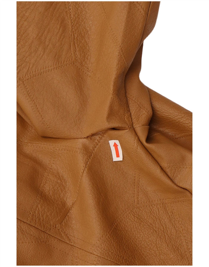 Vintage mujer chaqueta de cuero sintético Reino Unido 14 grande beige patchwork polivinilo