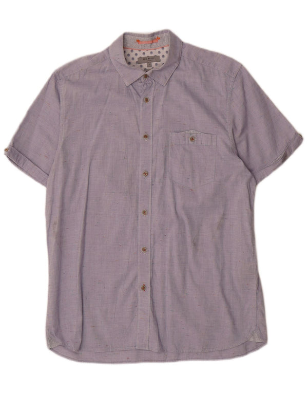 Ted Baker Camisa de manga corta para hombre Talla 4 Grande Algodón moteado azul