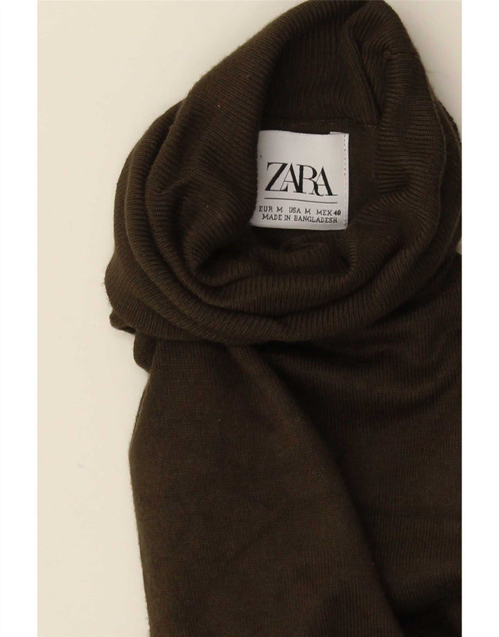 Zara Jersey con cuello vuelto para mujer, talla 44, viscosa verde medio