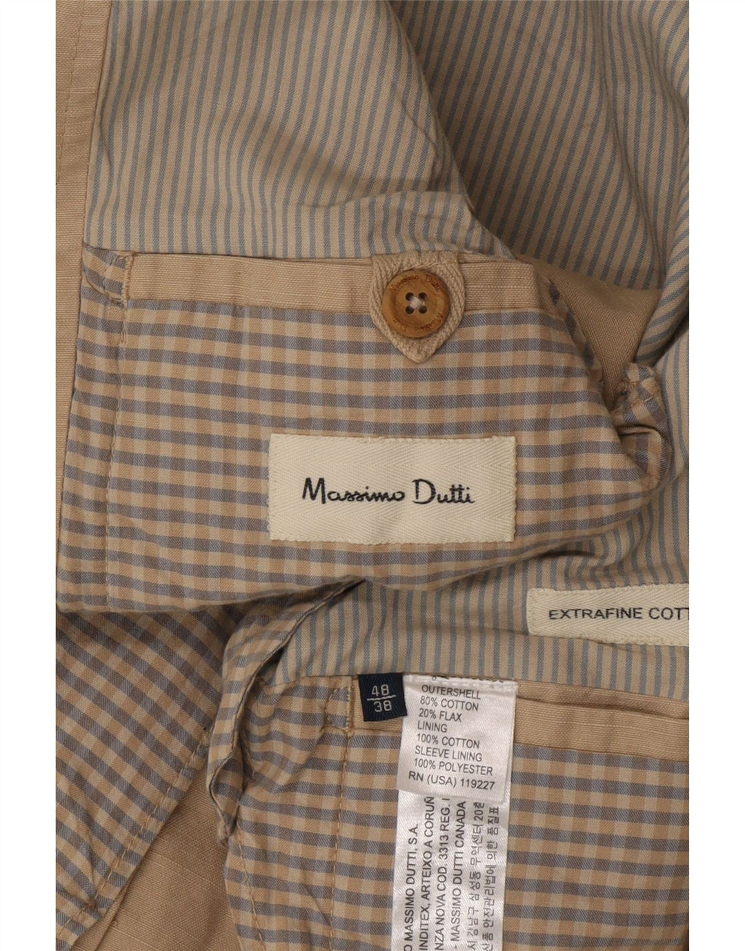 Massimo Dutti Chaqueta Blazer De 2 Botones Hombre EU 48 Algodón Beige Medio