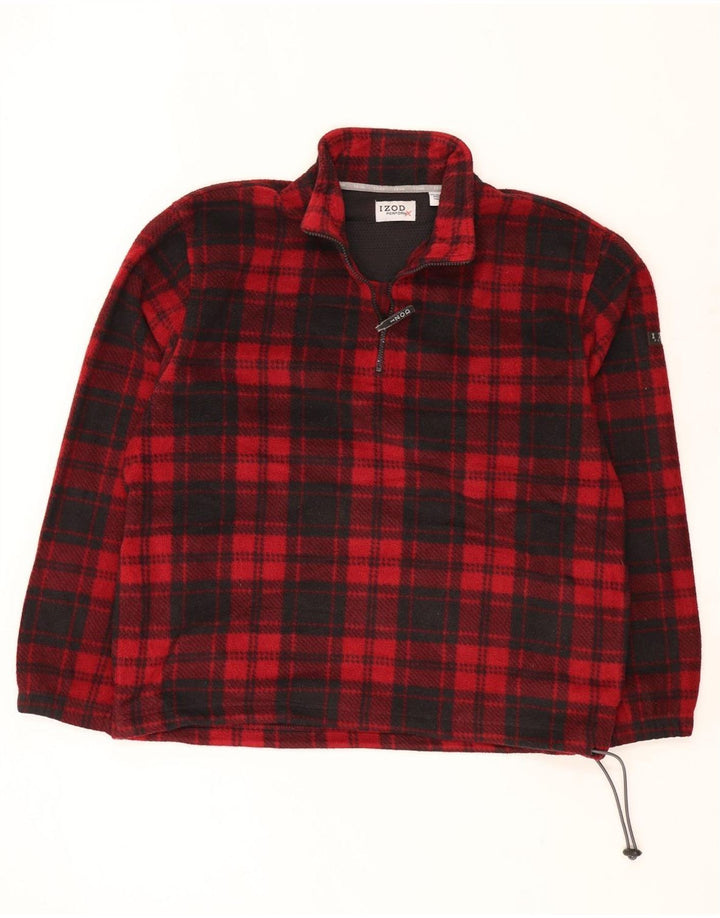 Izod Jersey de forro polar con cuello y cremallera para hombre Poliéster a cuadros rojos grandes