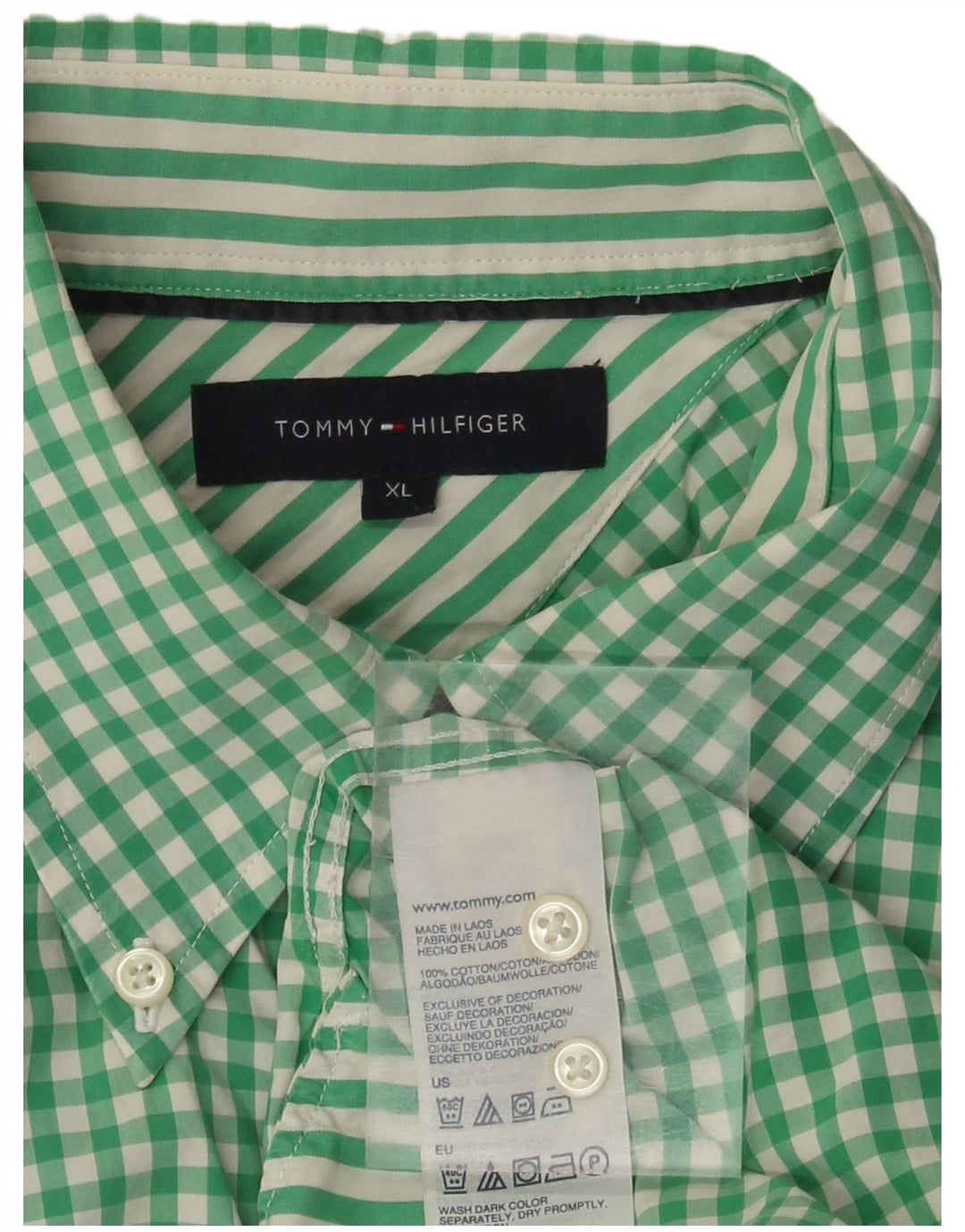 Camisa Tommy Hilfiger Hombre De Manga Corta A Cuadros XL Algodón Vichy Verde