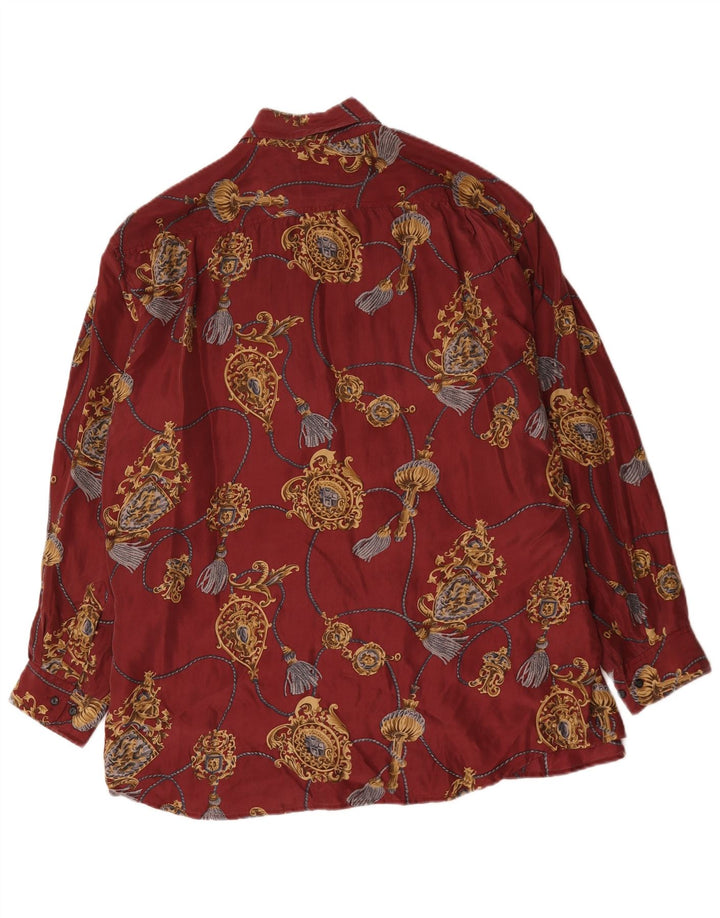 Vintage hombres patrón abstracto camisa grande seda roja