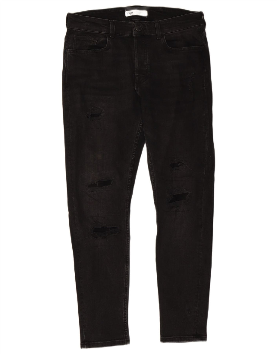 ZARA Vaqueros pitillo desgastados para hombre EU 42 Large W32 L28 Negro