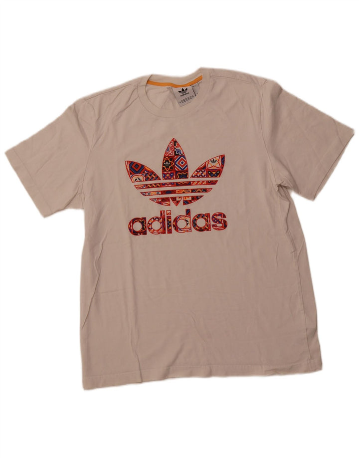 ADIDAS Camiseta gráfica para hombre Top mediano de algodón blanco roto