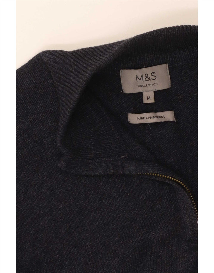 Marks & Spencer Suéter tipo jersey con cuello y cremallera para hombre, tamaño mediano, azul marino moteado