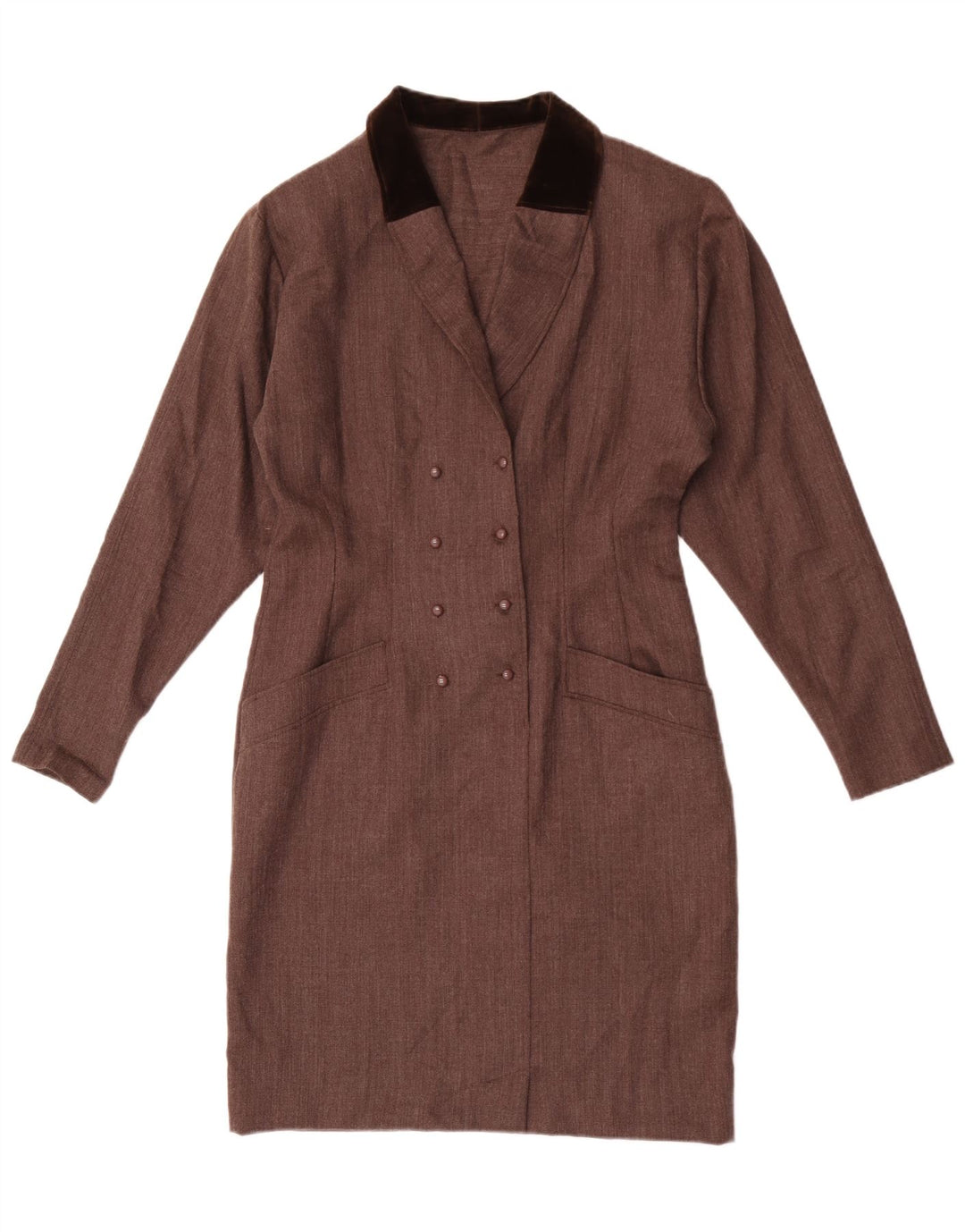 Vintage mujer camisa vestido Reino Unido 12 lana marrón medio