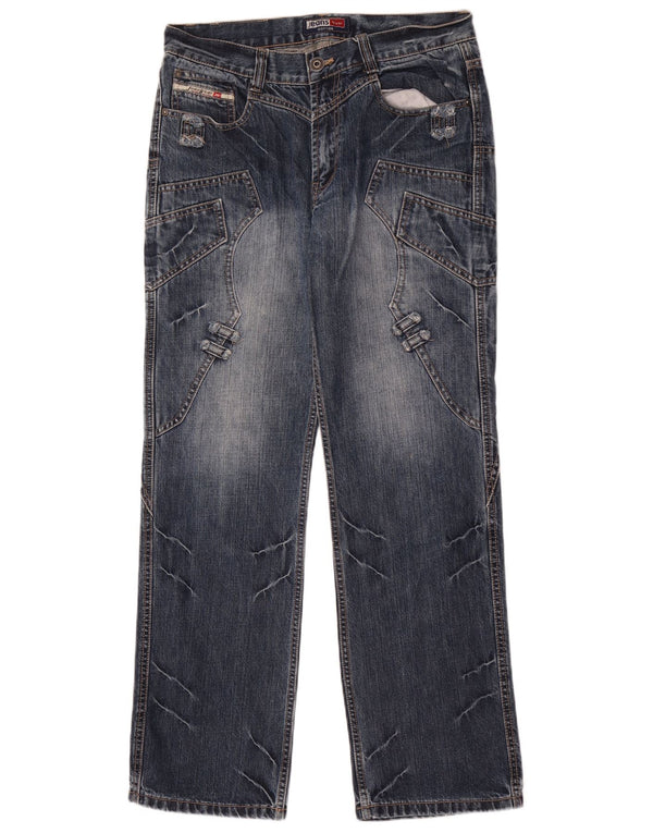 Vaqueros rectos vintage para hombre W32 L32 algodón patchwork azul