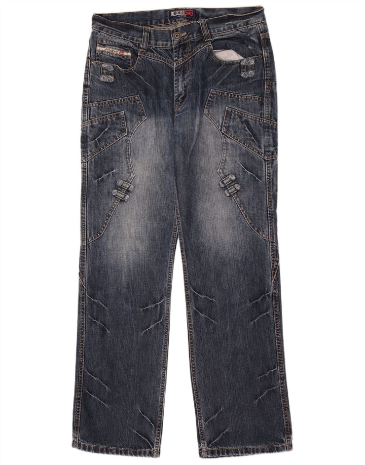 Vaqueros rectos vintage para hombre W32 L32 algodón patchwork azul