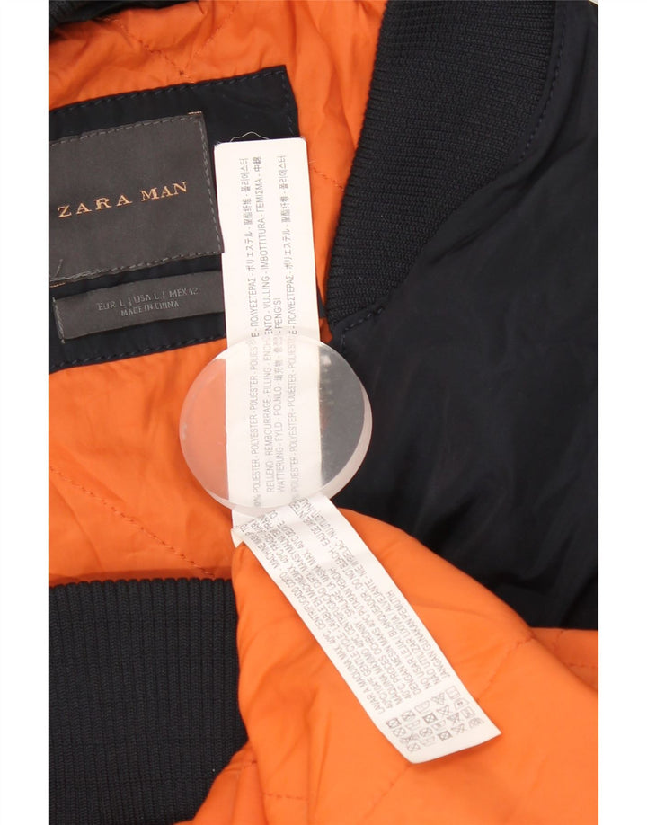 Zara Chaqueta Bomber para Hombre UK 40 Grande Poliéster Azul Marino