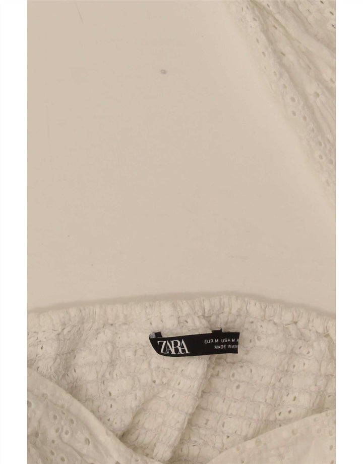 Zara Top corto con hombros descubiertos y manga 3/4 para mujer UK 40 Medium White