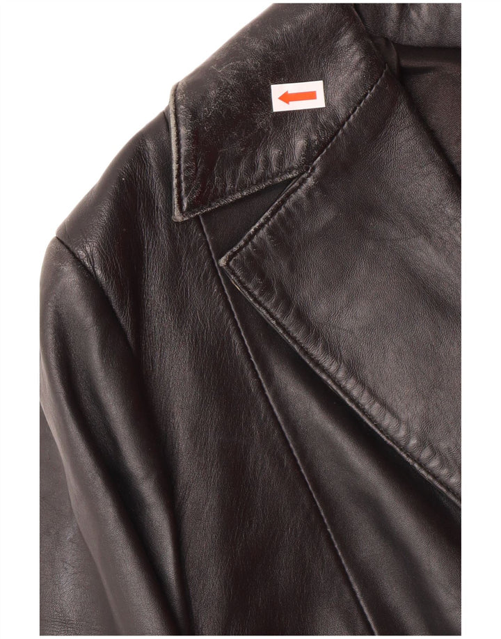 Vintage mujer cuero abrigo Reino Unido 14 cuero negro medio