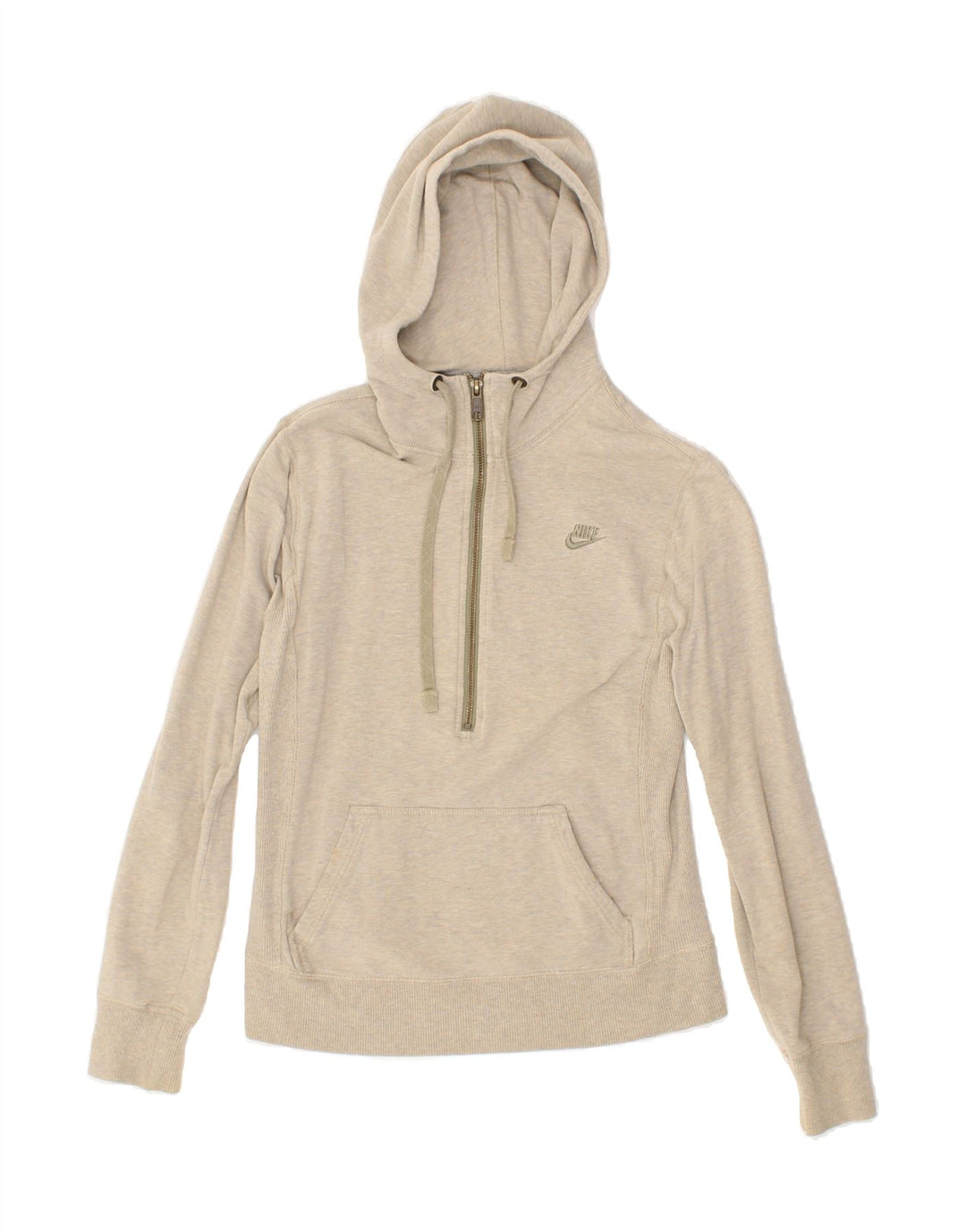 NIKE Womens Zip Neck Hoodie Jumper  US 8/10 Medium Beige Vintage Nike and Second-Hand Nike from Messina Hembry 