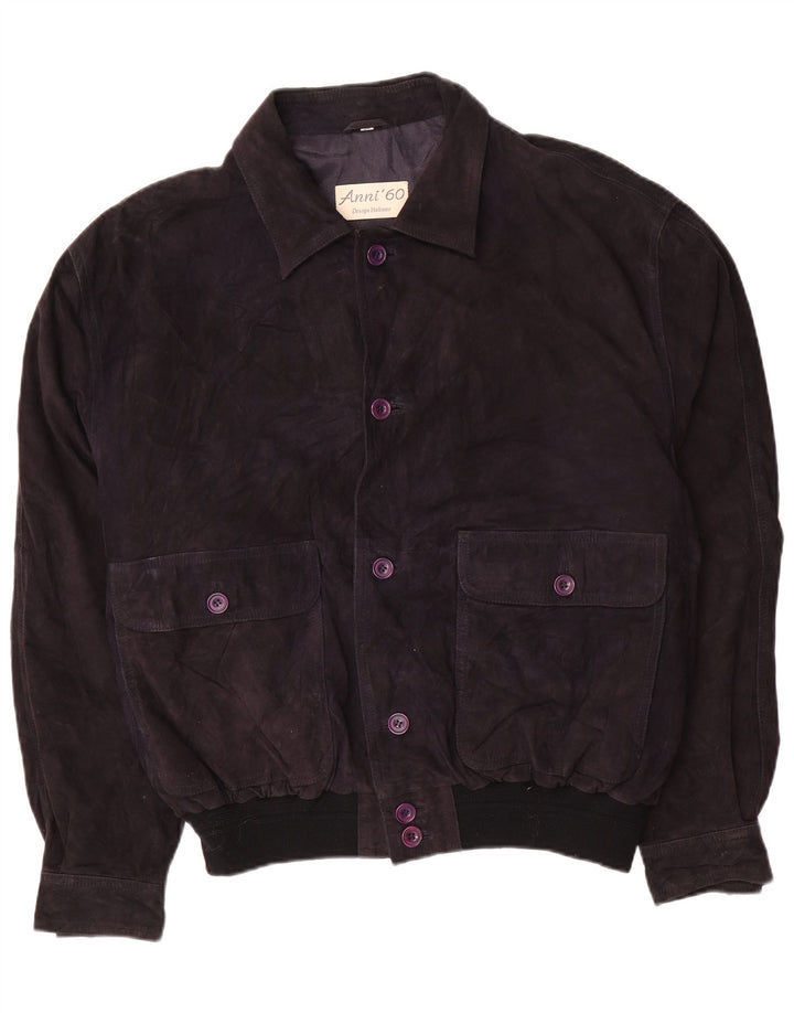 Vintage hombres ante bomber chaqueta IT 58 4XL cuero azul marino