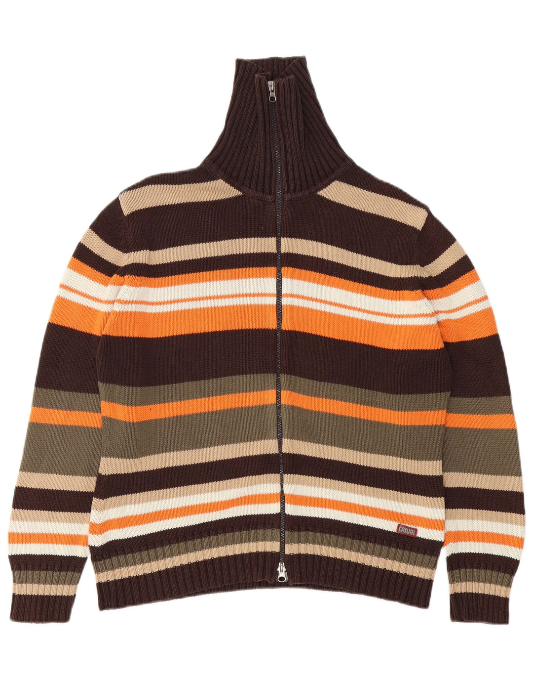 VINTAGE suéter cárdigan para mujer Reino Unido 14/16 rayas multicolores grandes