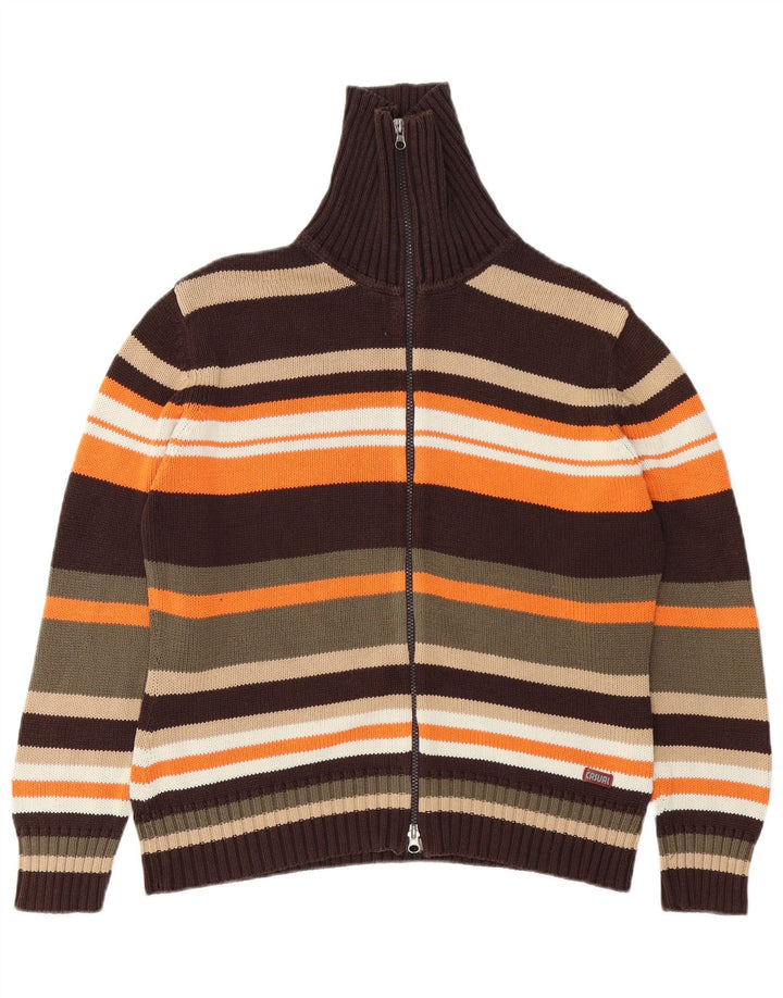 VINTAGE suéter cárdigan para mujer Reino Unido 14/16 rayas multicolores grandes