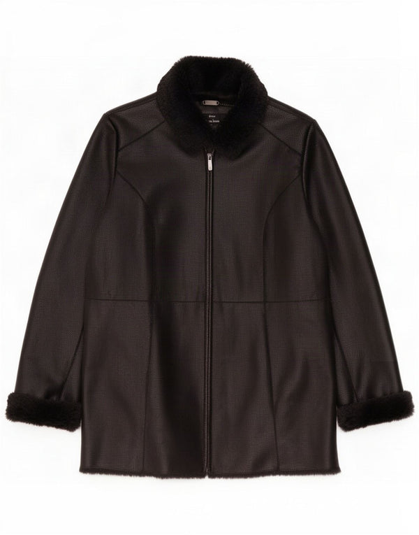 Dennis Basso Chaqueta Sherpa de piel sintética para mujer UK 44 Mediana Poliéster negro