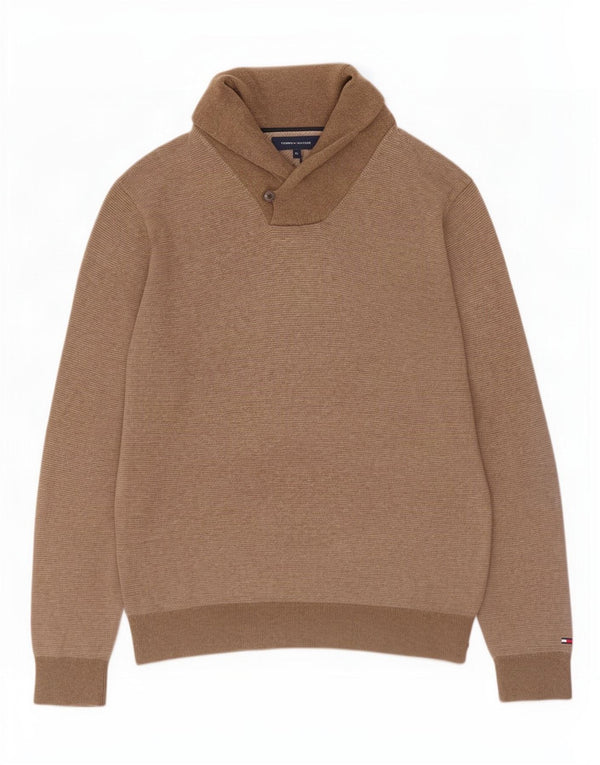 Tommy Hilfiger Jersey con cuello tipo chal para hombre XL Algodón marrón