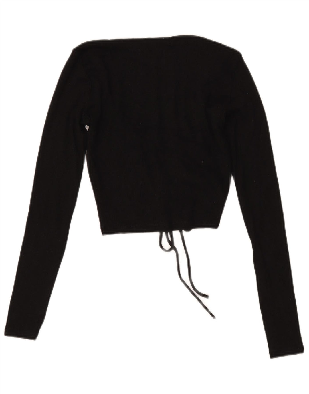 Zara Mujer Crop Front Tie Top Manga Larga UK 12 Medium Negro Algodón