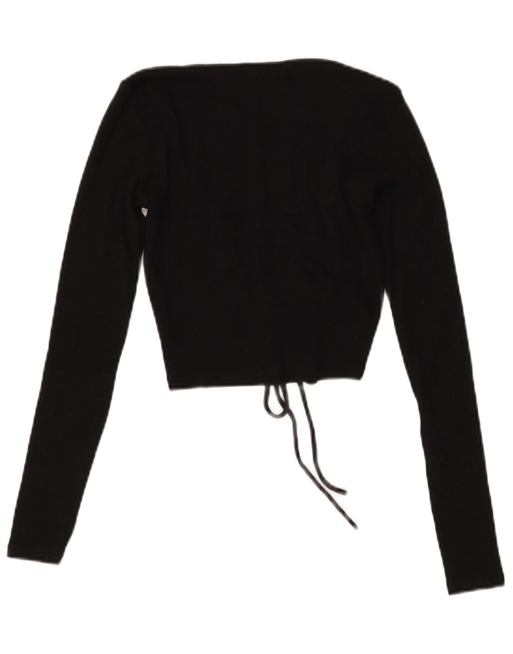 Zara Mujer Crop Front Tie Top Manga Larga UK 12 Medium Negro Algodón