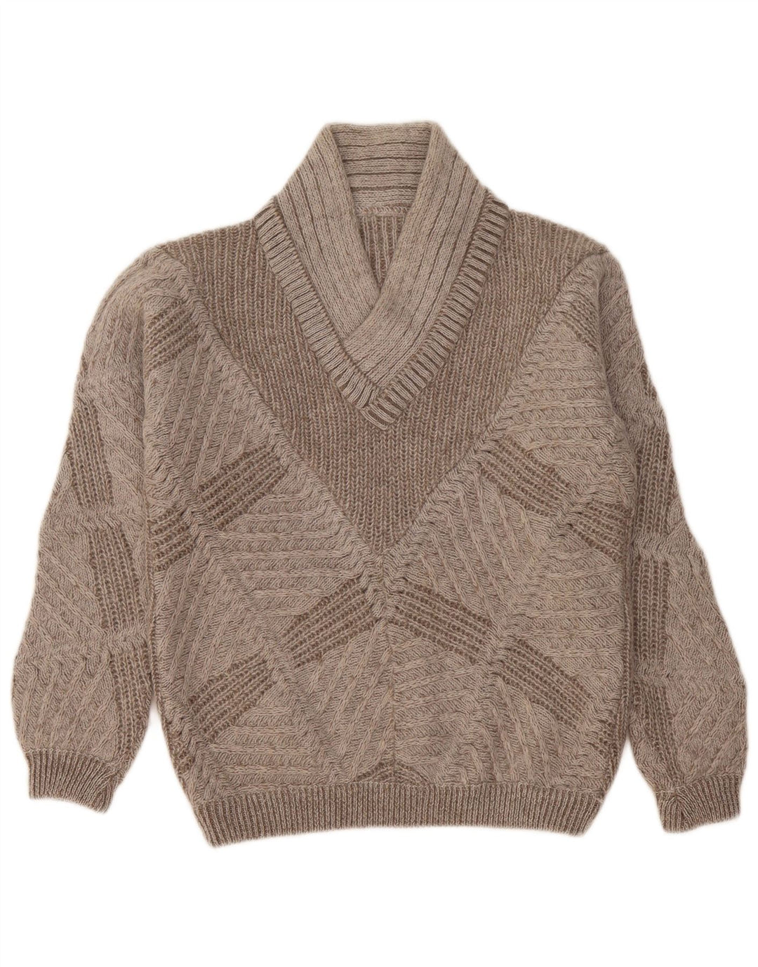Vintage mujer V-cuello jumper suéter Reino Unido 14 gris medio geométrico