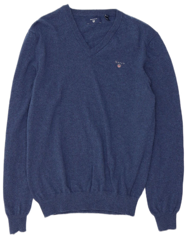 Gant Jersey con cuello en V para hombre, suéter grande de lana azul marino