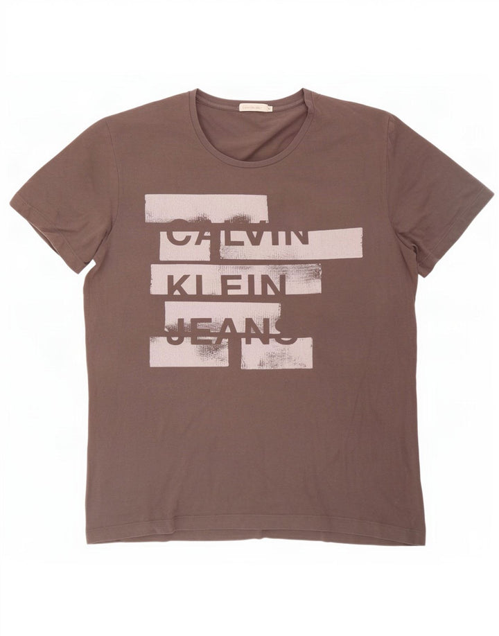 Calvin Klein Jeans Camiseta gráfica para hombre Top XL Gris