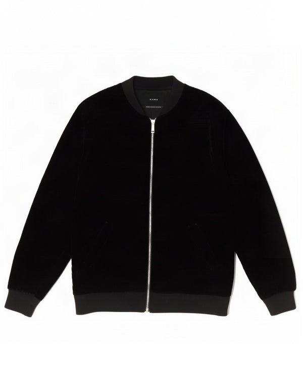 Zara Mens Bomber Jacket UK 40 Grande Poliéster Negro