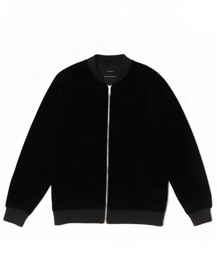 Zara Mens Bomber Jacket UK 40 Grande Poliéster Negro