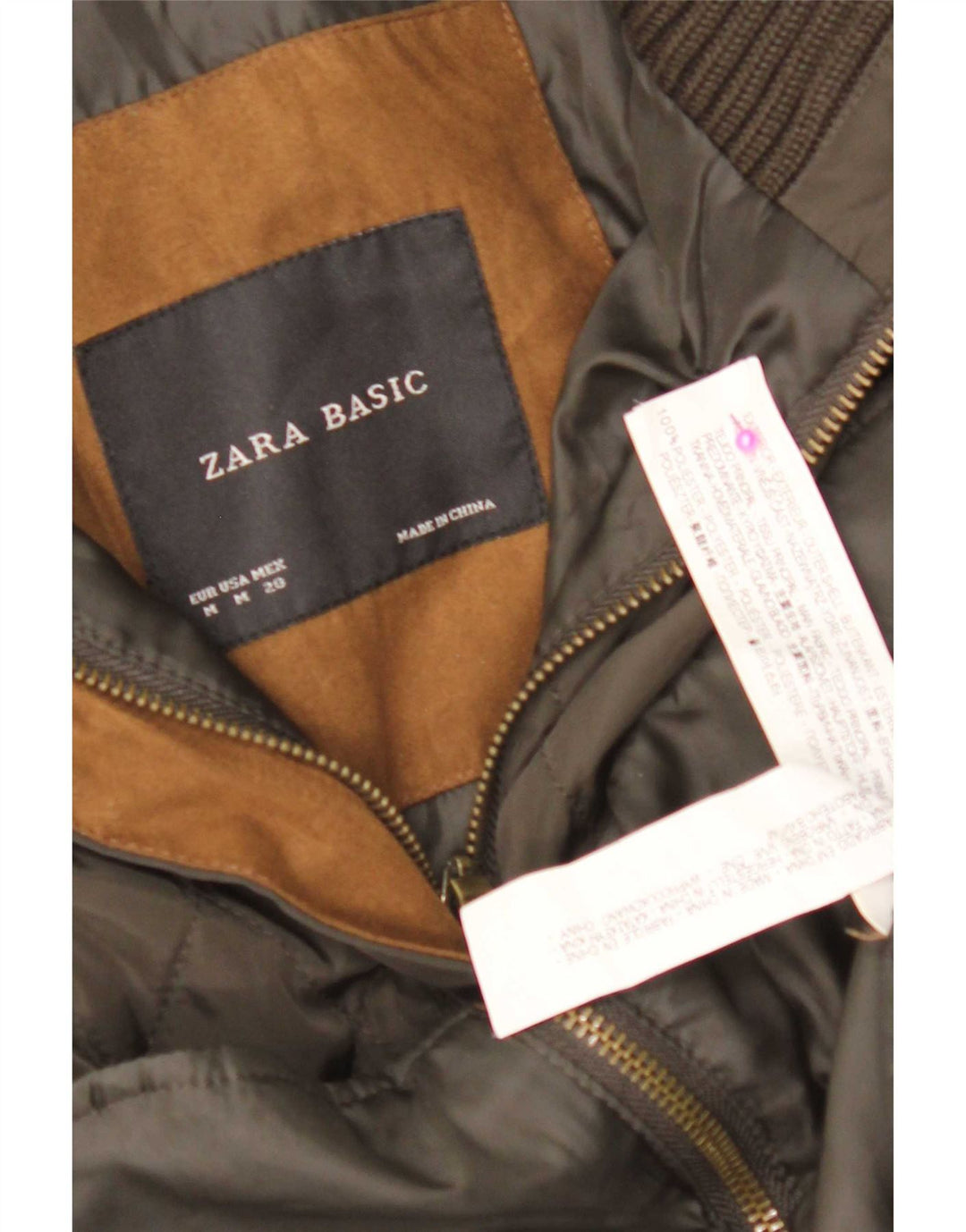 Zara Mujer Chaleco Acolchado UK 42 Medio Caqui Colorblock Poliéster