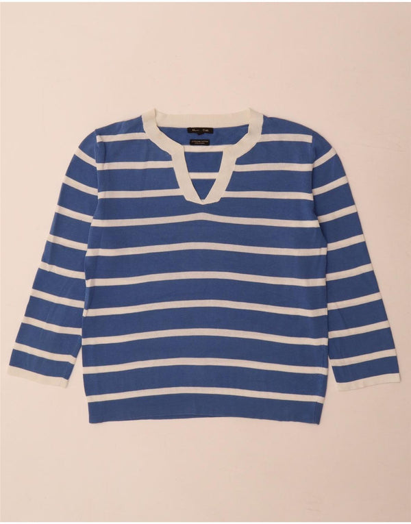 Massimo Dutti Jersey con Cuello en V para Mujer UK 40 Small Azul Rayas