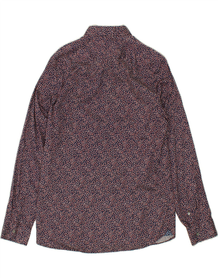 TED BAKER Mens Slim Shirt Size 4 Large Navy Blue Floral Cotton Vintage Ted Baker and Second-Hand Ted Baker from Messina Hembry 