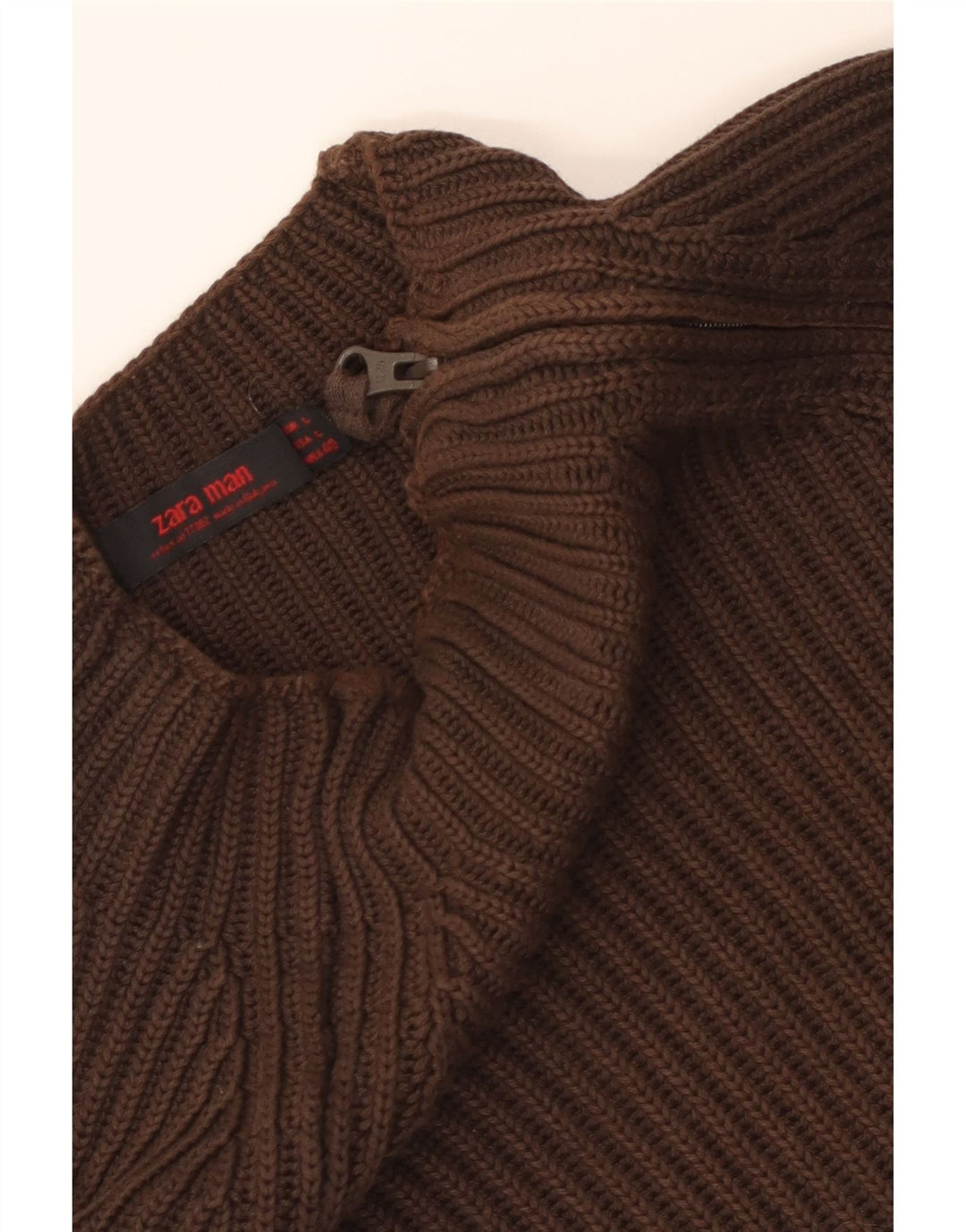 Zara Mens Zip Neck Jumper Sweater Large Marrón