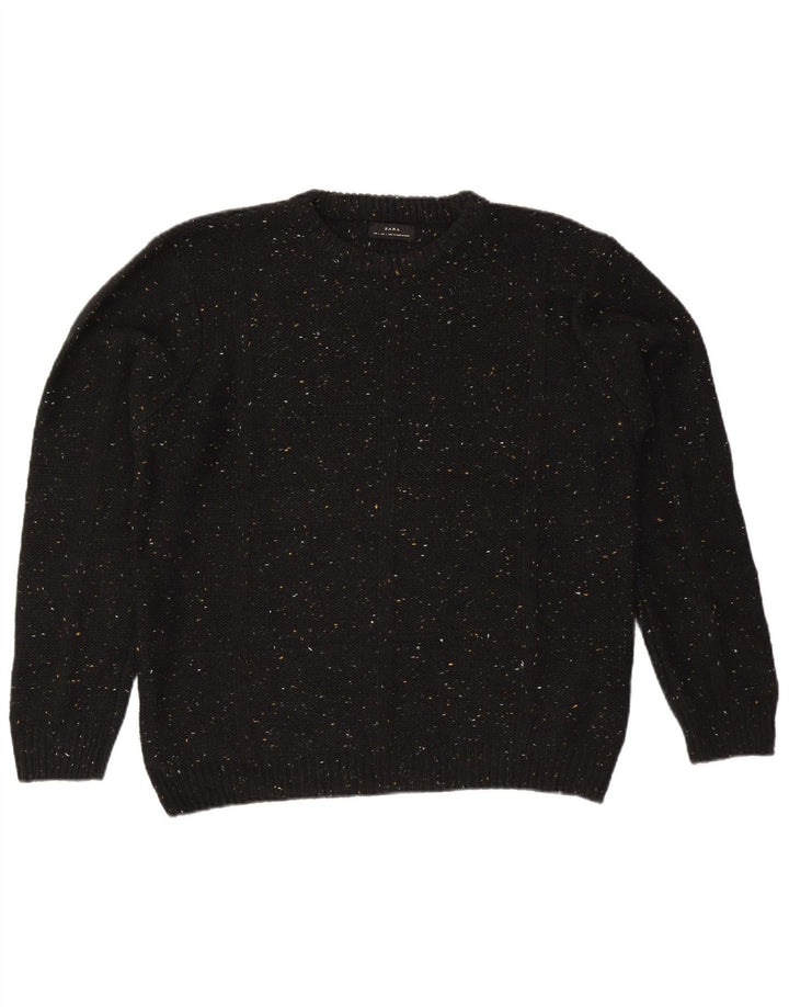 Zara Hombre Jersey De Cuello Redondo Jersey Grande De Algodón Moteado Negro